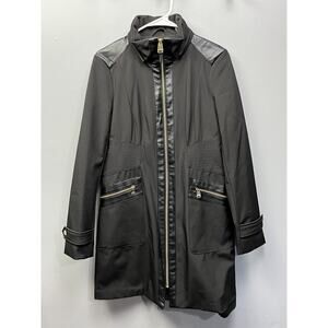 Via Spiga Coat Womens Small Black Button Trench Coat Soft Shell Gold‎ accents